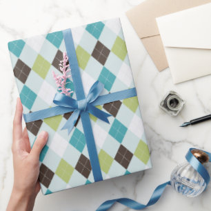 Papier Cadeau Motif Jacquard vert rétro et turquoise