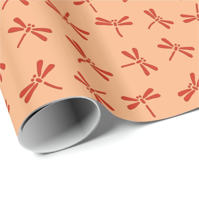 Papier Cadeau Motif japonais de libellules, Mandarin Orange (Coin rond)