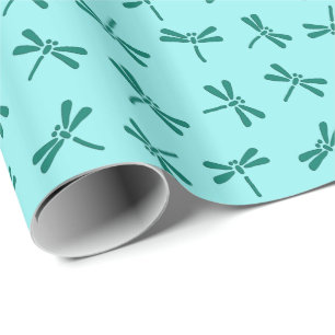 Papier Cadeau Motif japonais de libellules, Turquoise et Aqua