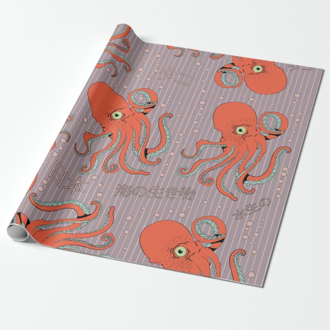Papier Cadeau Motif japonais de poulpe (Déroulé)