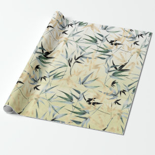 Papier Cadeau Motif japonais en bambou or vert 