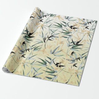Papier Cadeau Motif japonais en bambou or vert 