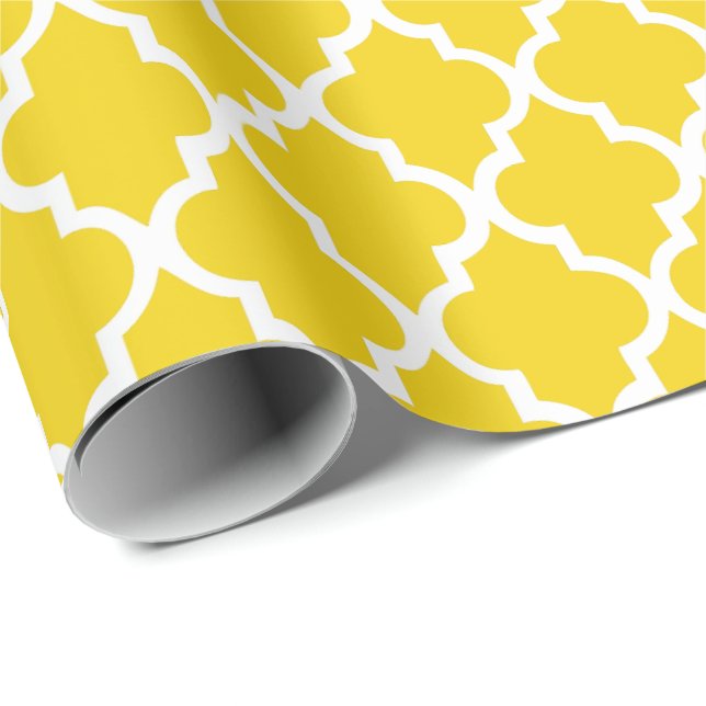 Papier Cadeau Motif jaune citron de tuiles de Quatrefoil (Coin rond)