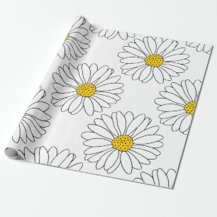 Papier Cadeau Motif jaune de marguerite blanche