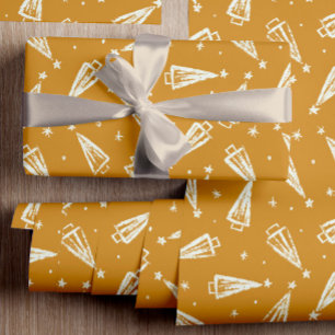 Papier Cadeau Motif Jaune des arbres de Noël