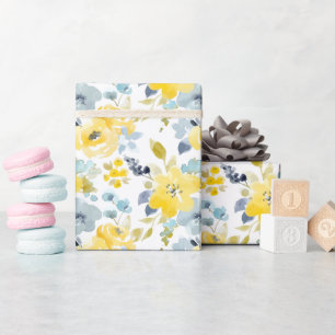 Papier Cadeau Motif jaune et bleu d'aquarelle
