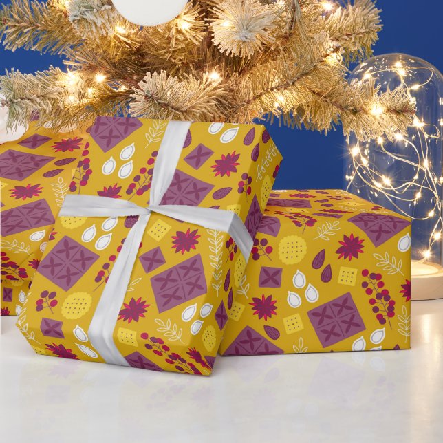 Papier Cadeau Motif Jaune violet moderne de Noël (Vacances)
