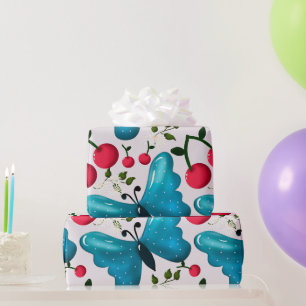 Papier Cadeau Motif joli papillon Cerise, Fruit Kawaii brillant