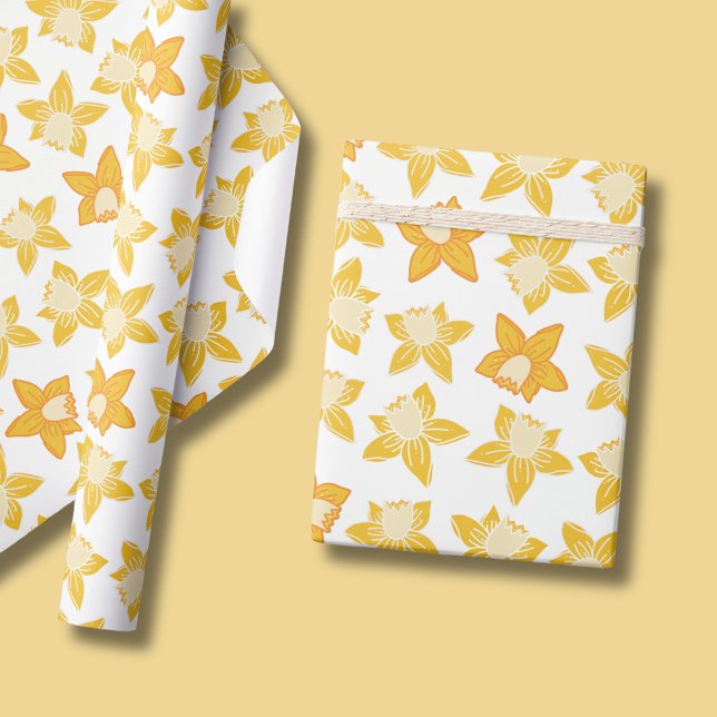 Papier Cadeau Motif jonquille de ressort (Spring daffodil yellow floral wrapping paper rolls. Matching items available. )