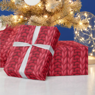 Papier Cadeau Motif Laineux Tricot Hiver Rouge