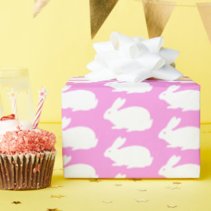 Papier Cadeau Motif lapin blanc sur rose