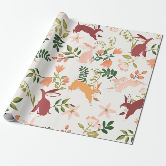 Papier Cadeau Motif lapin mignon et jouant (Déroulé)