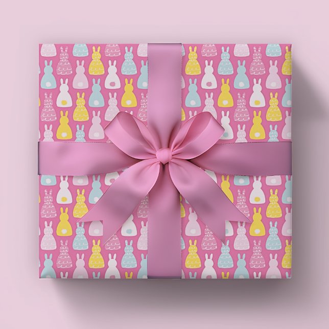 Papier Cadeau Motif lapin rose (Pink Bunny Rabbit wrapping paper sheets.  Matching items available. )
