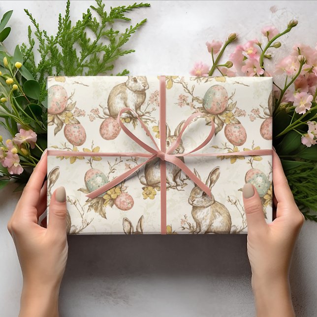 Papier Cadeau Motif lapin vintage et oeufs de Pâques (Créateur téléchargé)