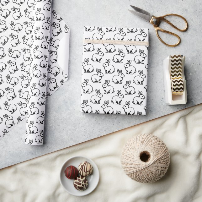 Papier Cadeau Motif lapins - Noir et Blanc (Artisanat)