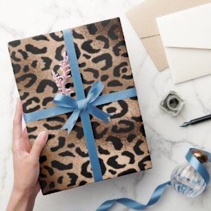 Papier Cadeau Motif Léopard Chic Bronze Noir Monogramme