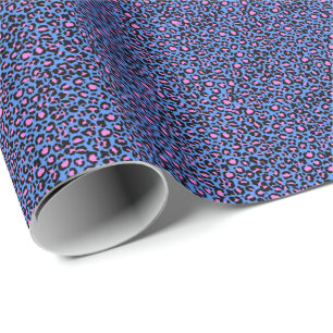 Papier Cadeau Motif léopard en framboise sur bleu électrique
