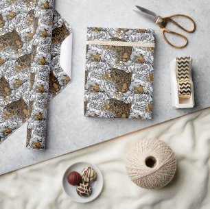 Papier Cadeau Motif Leopard & Peonies