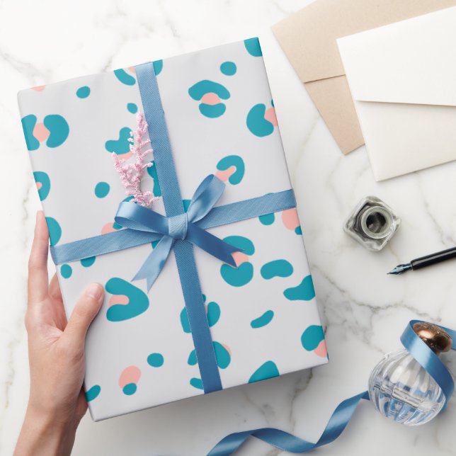 Papier Cadeau Motif léopard rose et bleu (Cadeaux)