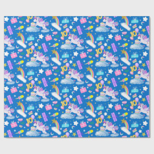 Papier Cadeau Motif Licorne Bleu 10e Anniversaire