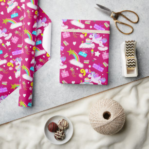 Papier Cadeau Motif licorne pour 9e anniversaire