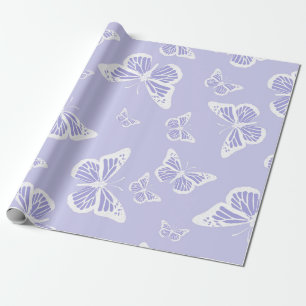 Papier Cadeau Motif Lilac Purple et White Butterfly Motif