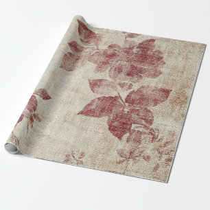 Papier Cadeau Motif lin floral rose rustique (1)