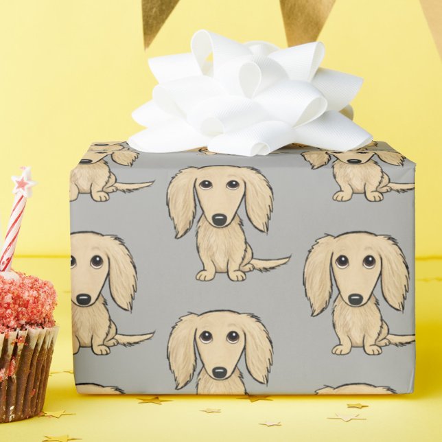 Papier Cadeau Motif Longhairy Cream Dachshund | Chiens mignons (Créateur téléchargé)