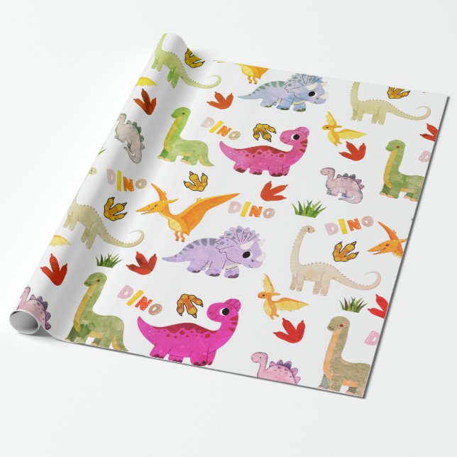Papier Cadeau Motif lumineux Dinosaur Anniversaire de enfant (Déroulé)