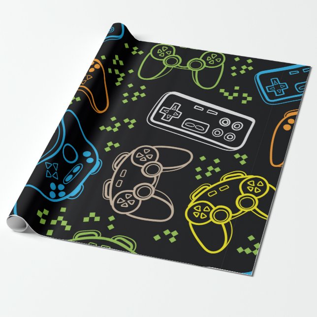 Papier Cadeau Motif lumineux sans couture avec joysticks. coo de (Déroulé)