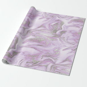 Papier Cadeau Motif marbre argent et violet clair moderne