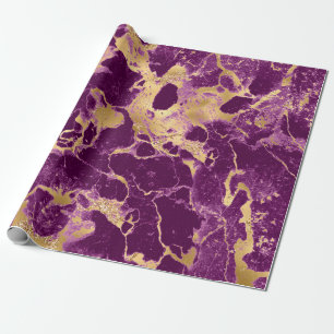Papier Cadeau Motif marbre moderne violet et or