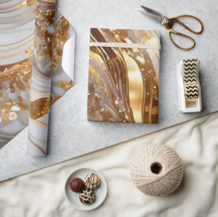 Papier Cadeau Motif Marbre Pailleté Or et Blanc Élégant