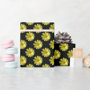 Papier Cadeau Motif marguerrier - Couleur complète sur noir