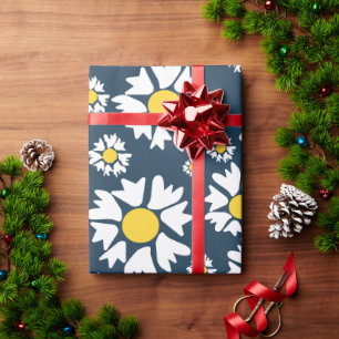 Papier Cadeau Motif marguerrier, motif floral, marguerites blanc