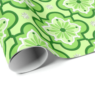 Papier Cadeau Motif marocain en tuiles - Vert citron