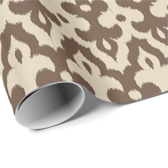 Papier Cadeau Motif marocain Ikat Damask, Taupe et Beige (Coin rond)