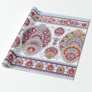 Papier Cadeau Motif médaillon de paisley floral indien. Ethnique