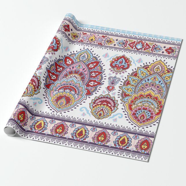 Papier Cadeau Motif médaillon de paisley floral indien. Ethnique (Déroulé)