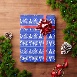 Papier Cadeau Motif Méditerranéen Arabesque Grec Bleu