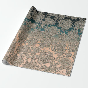 Papier Cadeau Motif métallique turquoise Succulent Beige