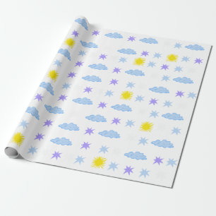 Papier Cadeau Motif météorologique étoilé, ensoleillé, nuageux