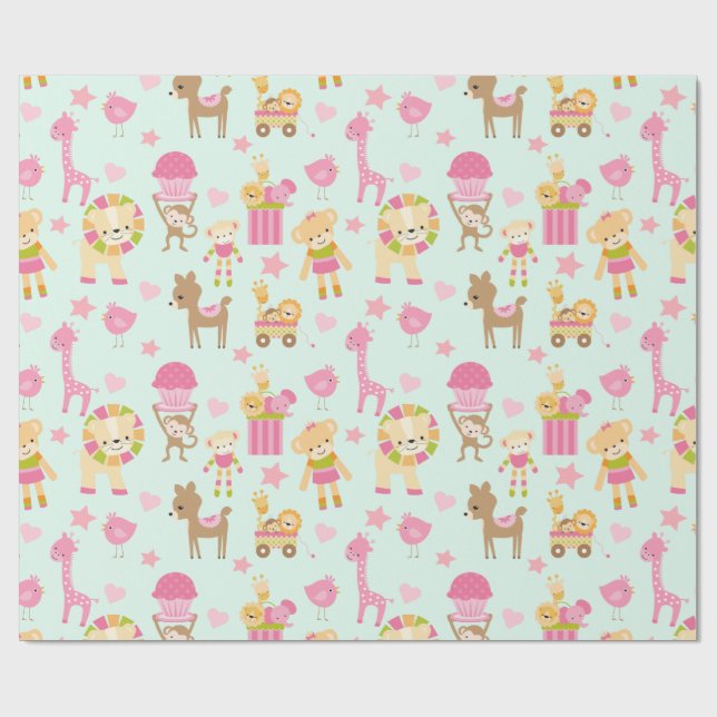 Papier Cadeau Motif mignon avec Animaux et Jouets heureux (Plat)