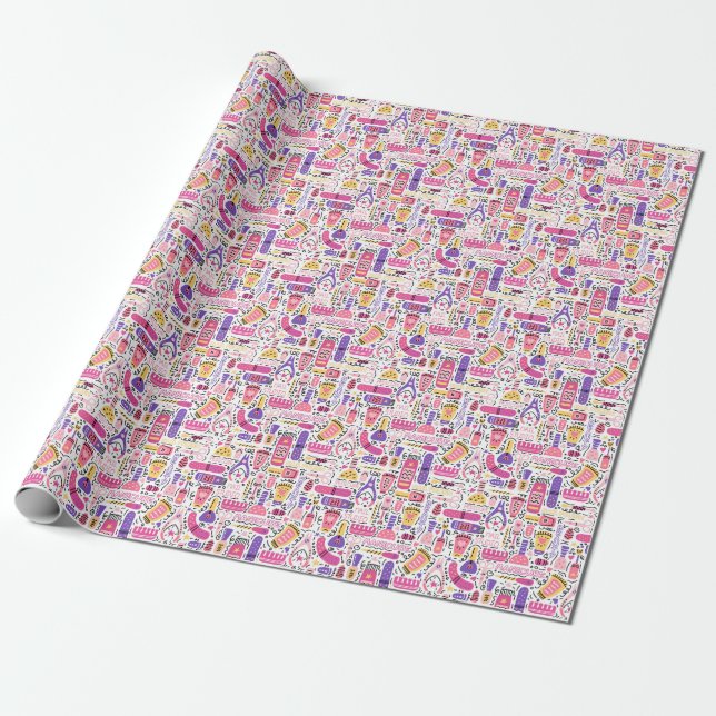 Papier Cadeau Motif mignon de manucure de griffonnage (Déroulé)