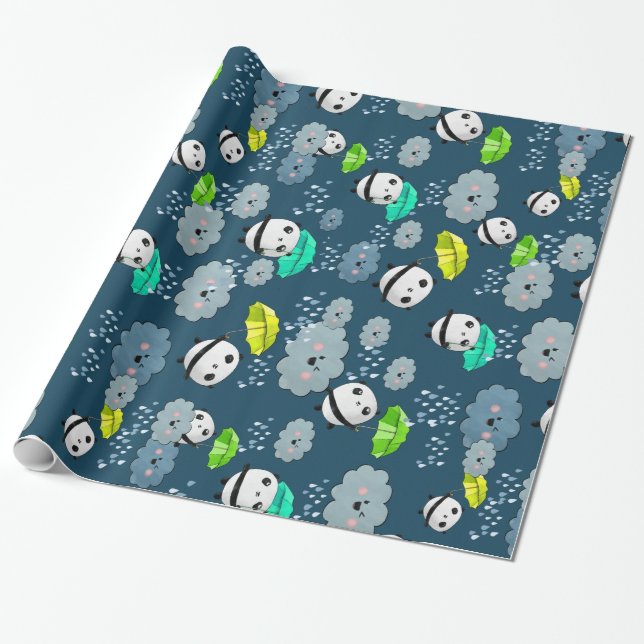 Papier Cadeau Motif mignon d'ours panda (Déroulé)