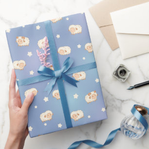 Papier Cadeau Motif mignon petit mouton sur bleu