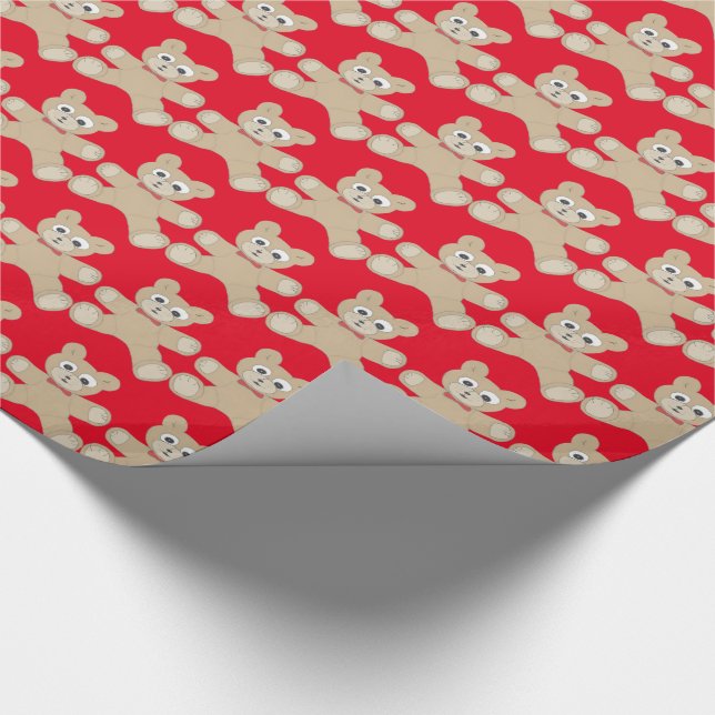 Papier Cadeau Motif mignon rouge d'ours de nounours (Coin)