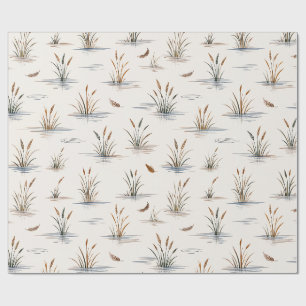 Papier Cadeau Motif minimal d'onde d'eau d'herbe de marais et de