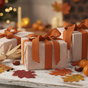 Papier Cadeau Motif moderne Burning Orange et White Stripes