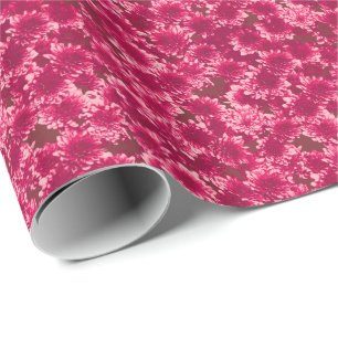 Papier Cadeau Motif moderne Dahlia graphique, Bourgogne et rose
